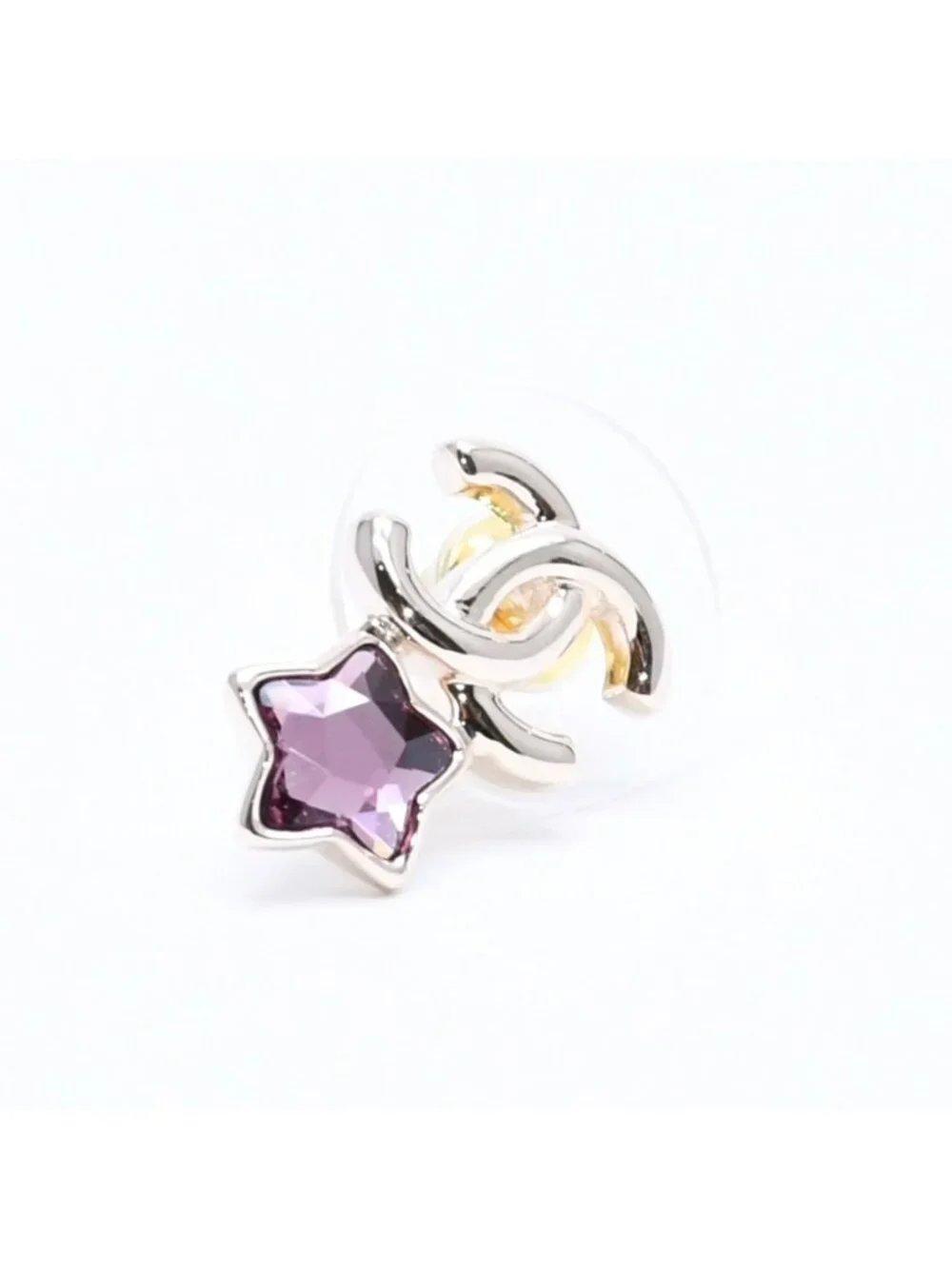 Chanel Earrings CC Logo Star Color Stone Light Gold